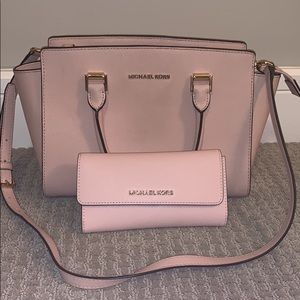 Michael Kors pink purse with matching wallet